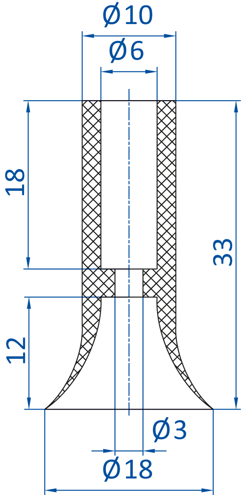 Размеры плоской вакуумной присоски FIPA серии SL-PF 102.018.345